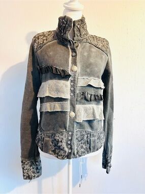 Elisa Cavaletti Gray Layered Ruffle Utility Jacket